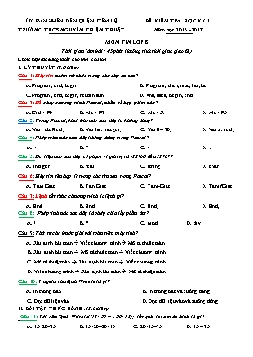 Đề kiểm tra học kì I Tin học 8 - Năm học 2016-2017 - Trường THCS Nguyễn Thiện Thuật